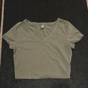 Olive Green V-Neck Crop Top